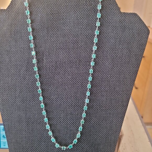 Emerald Necklace 53 Natural Stones Over 12ct May Birthstone 20" Long Sterling - Picture 12 of 15